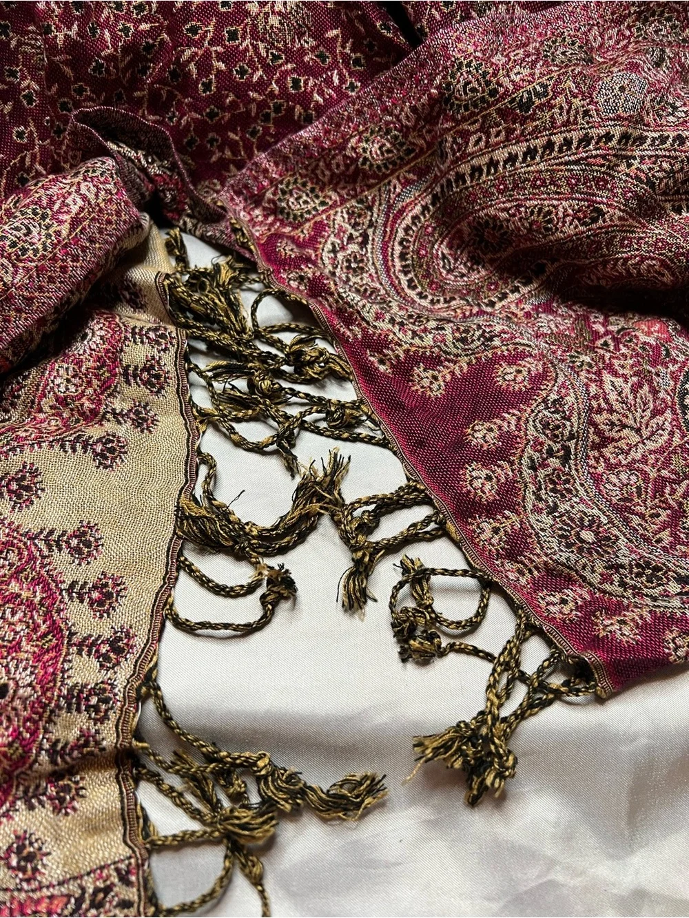 Bohemian Jacquard Floral Paisley Shawl Wrap Scarf Burgundy Red 68x28”